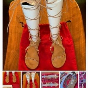 Valentino tan studded gladiator sandals
